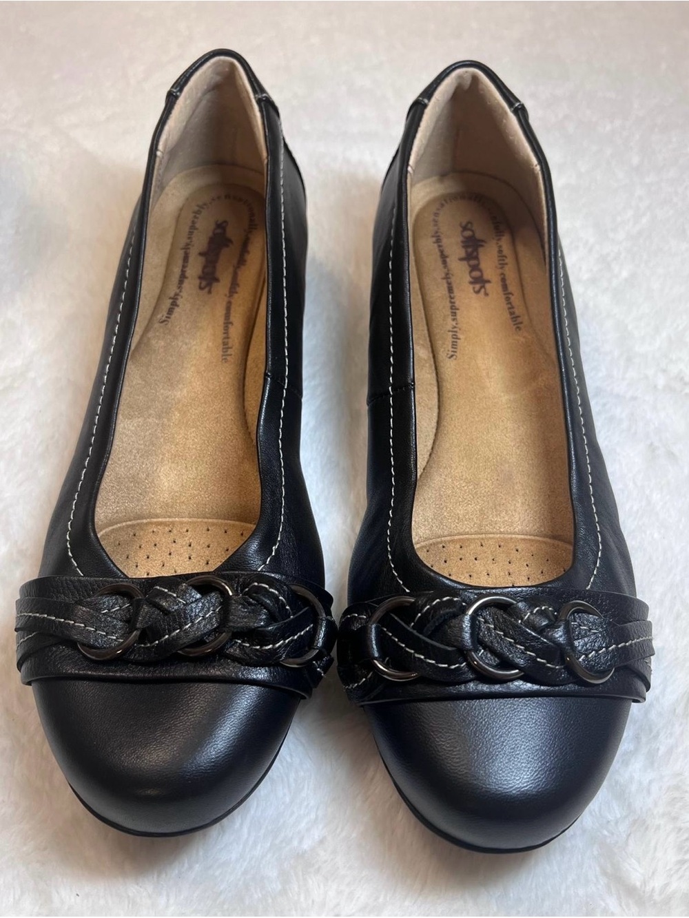 Softspots Black Braided Toe Women's Ballet Flats